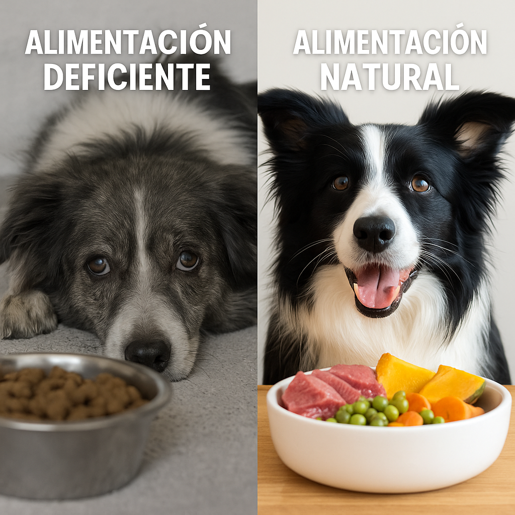 Comparación entre comida procesada y natural para perros